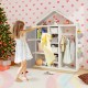Kids costume storage closet in gray with shelves and side baskets, perfect for organizing toys and clothes in a child's.
