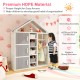 Kids costume storage closet in gray with bins and shelves, made of premium HDPE, ideal for organizing toys and clothes.