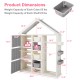 Kids costume storage closet in gray with adjustable shelves, storage bins, and side baskets for organized playroom use.