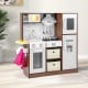 Kids modern toy kitchen playset in coffee color with lights, sounds, and storage for immersive cooking fun.