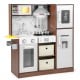 Kids modern toy kitchen playset with lights and sounds, featuring storage, ice maker, and cooking accessories for.