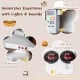 Kids modern toy kitchen playset with lights and sounds, featuring interactive knobs and storage for imaginative play.