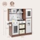 Kids modern toy kitchen playset in coffee color with lights, sounds, and ample storage for imaginative play.