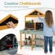 Kids kitchen playset featuring two chalkboards, a rotatable faucet, and lifelike stove for imaginative cooking fun.