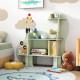 Dinosaur-themed green kids bookshelf showcasing a playful design, perfect for displaying toys and books in a child's.