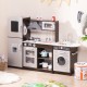 Corner toy kitchen set in dark brown with interactive lights and sounds, featuring appliances for imaginative play.