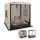Wooden sandbox with canopy for children, featuring breathable mesh, roll-up curtains, and built-in seats for versatile.