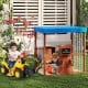 Kids Gas Station Playhouse with yellow toy truck, featuring gas refueling guns and a waterproof canopy for outdoor fun.