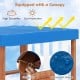 Kids gas station playhouse with waterproof canopy, featuring storage shelves and gas refueling guns for imaginative.