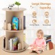 2-tier rotating kids bookshelf with bear baffles, natural finish, ideal for storing books and toys in playroom or.