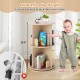 Freestanding 2-tier rotating bookshelf with bear baffles, 25.5" tall, ideal for kids' playroom or bedroom storage.