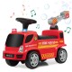 Kids push ride-on fire truck in red with ladder, lights, and bubble maker, perfect for children aged 18-36 months.