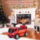 Kids push ride-on fire truck in red with ladder and bubble maker, ideal for toddlers aged 18-36 months for indoor fun.