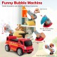 Kids push ride-on fire truck in red with ladder bubble maker, headlights, and flexible steering for fun outdoor play.