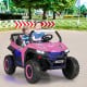 Kids ride on pink UTV with two seats, safety belts, and bright headlights, perfect for outdoor fun.