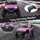 Pink 12V kids ride-on UTV with two seats, remote control, and safety features for outdoor fun. Suitable for ages 3-8.