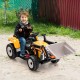Kids ride-on excavator in yellow with adjustable bucket, remote control, and anti-slip wheels for safe outdoor fun.
