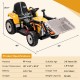 Kids ride-on excavator in yellow with adjustable arm and bucket, designed for ages 3-8, ideal for smooth outdoor play.