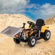 Yellow kids' ride-on excavator with spacious seat and backrest, ideal for comfortable and secure playtime outdoors.