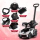 3-in-1 licensed Lamborghini ride-on push car in white with flexible steering wheel, removable guardrails, and extended.