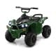 Kids ride-on ATV in army green with high/low speed, bright headlights, and comfortable seat for outdoor fun.
