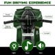 Kids ride-on ATV controls featuring forward/backward button, speed settings, music speaker, and comfortable seat in.