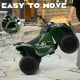 Kids ride-on ATV in army green with a portable handle for easy movement, featuring high/low speed options and.