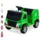 Green 12V kids ride-on garbage truck with warning lights, recycling accessories, and safety features for fun outdoor.