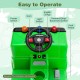 Top view of the 12V Kids Ride-on Garbage Truck control panel featuring buttons, steering wheel, and foot pedal for easy.