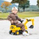 Licensed Caterpillar kids ride-on digger in yellow, featuring a control lever, flexible steering, and under-seat.