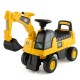 Yellow licensed Caterpillar kids ride-on digger featuring a backrest and anti-tumble shelf, designed for children aged.