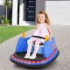 Blue 12V electric kids ride-on bumper car with flashing lights, featuring dual joysticks and adjustable safety belt for.