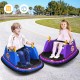Electric kids bumper car in blue with flashing lights, dual joysticks, and adjustable safety belt for toddlers aged 2-5.