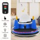 Blue 12V electric kids ride-on bumper car with flashing lights, dual joysticks, and adjustable safety belt for toddlers.