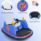 Blue 12V electric kids bumper car featuring a wide seat, backrest, and flashing lights for toddlers aged 2-5 years.