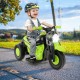 Kids electric ride-on motorcycle in green with LED headlight, music function, and bubble maker for outdoor fun.
