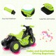 Kids electric ride-on motorcycle in green with wide seat, non-slip footrest, and bubble maker for fun outdoor play.