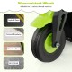Close-up of the wear-resistant wheel of a green 6V kids electric motorcycle, suitable for various road surfaces.
