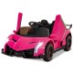 Pink 12V licensed Lamborghini kids ride-on car with LED headlights, remote control, and realistic driving features.