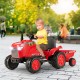 Red 12V kids ride-on tractor with detachable trailer, featuring manual and remote control for safe outdoor fun.