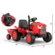Red 12V kids ride-on tractor with detachable trailer, parental remote control, and adjustable seat for outdoor fun.