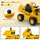 Caterpillar kids ride-on dump truck in bright yellow with a 45-degree tiltable bump bed for outdoor fun.
