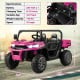 Pink 24V ride-on kids car with dump bed, remote control, spacious seating for two, and safety features for ages 3-8.