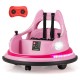 Pink 12V kids ride-on bumper car with remote control, dual joysticks, and 360° spinning wheels for fun driving.