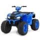Blue 24V kids ride-on electric ATV with LED headlights, reinforced tires, and ergonomic seat for toddlers aged 3-8.