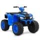 Blue 24V kids ride-on electric ATV featuring reinforced tires, LED headlights, and ergonomic seat for ages 3-8.