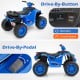 Blue 24V kids ride-on electric ATV with drive-by-button and pedal modes, featuring reinforced tires for various.