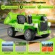 Kids ride-on dump truck in green with electric dump bed, designed for safe play on various surfaces like asphalt and.