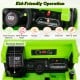 Kid-friendly control panel of the green Kids Ride on Dump Truck with music, volume, and USB features for fun driving.