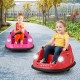 Two kids enjoying the 12V electric ride-on bumper cars in red and pink, perfect for indoor or outdoor fun.